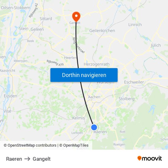 Raeren to Gangelt map