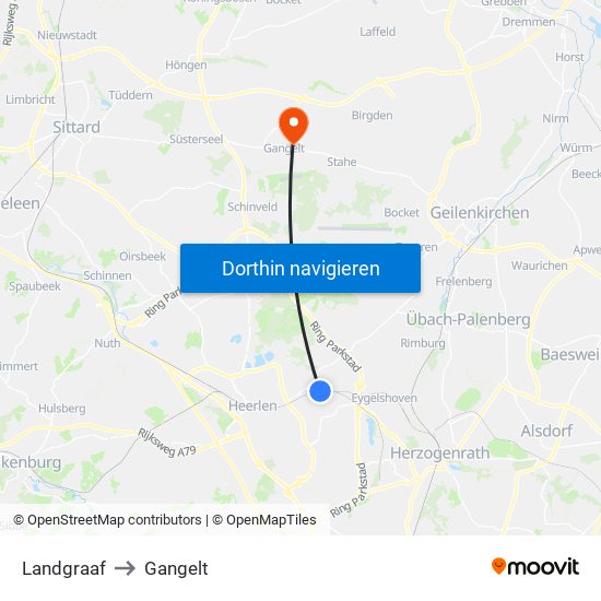 Landgraaf to Gangelt map
