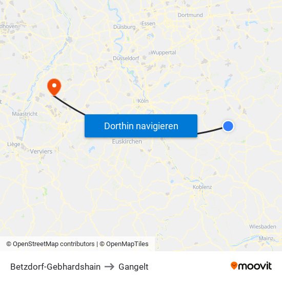 Betzdorf-Gebhardshain to Gangelt map