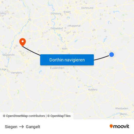 Siegen to Gangelt map