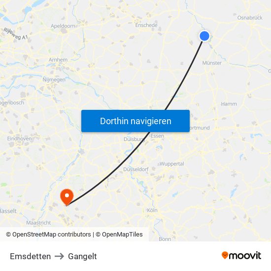 Emsdetten to Gangelt map