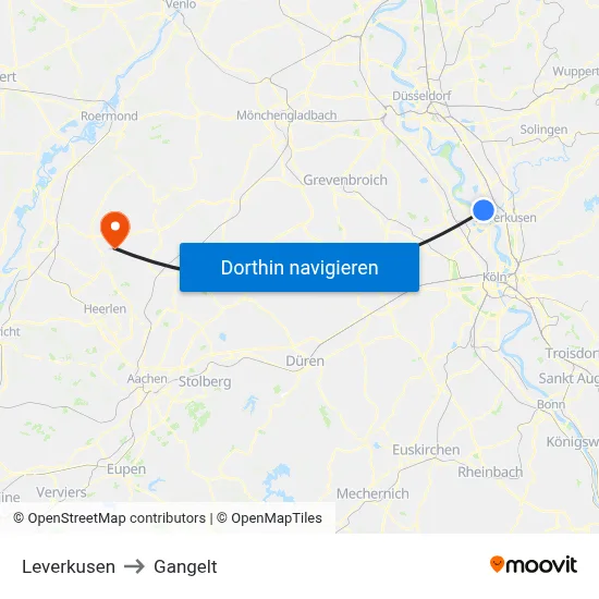 Leverkusen to Gangelt map