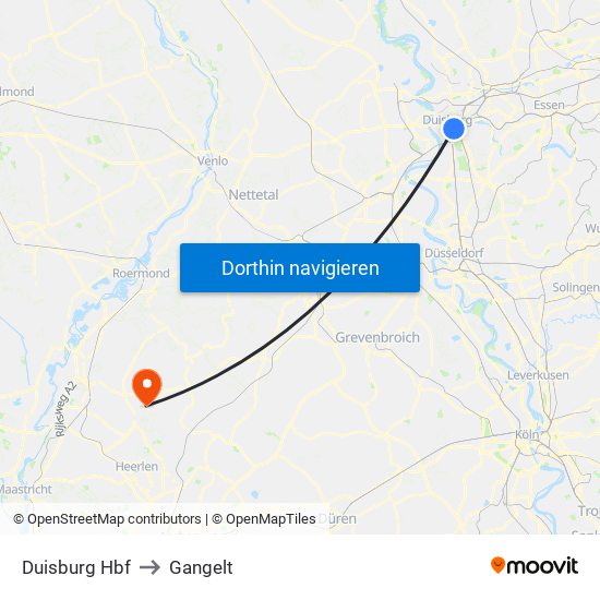 Duisburg Hbf to Gangelt map