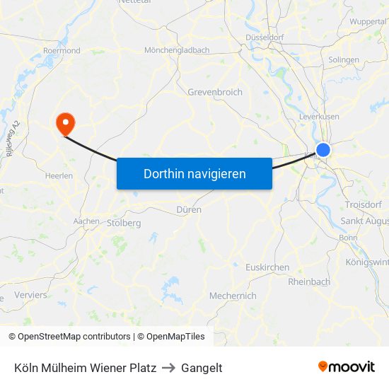 Köln Mülheim Wiener Platz to Gangelt map