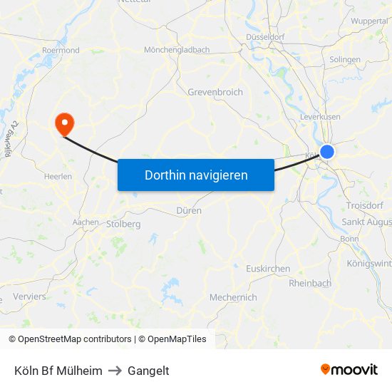 Köln Bf Mülheim to Gangelt map