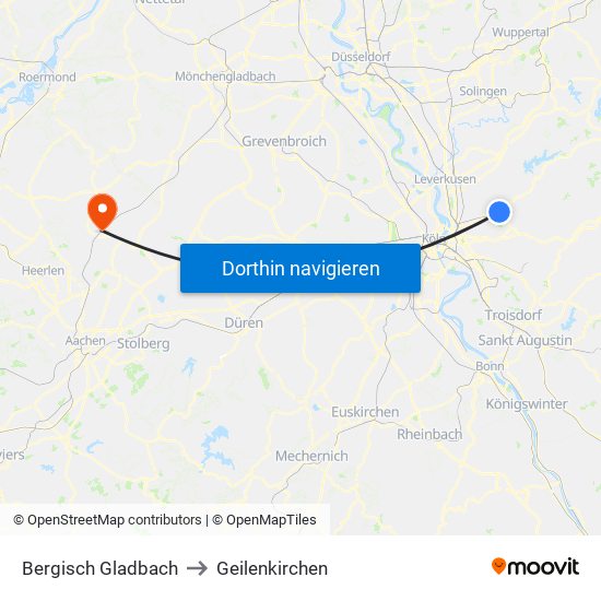 Bergisch Gladbach to Geilenkirchen map