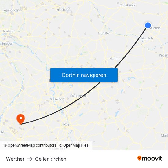Werther to Geilenkirchen map