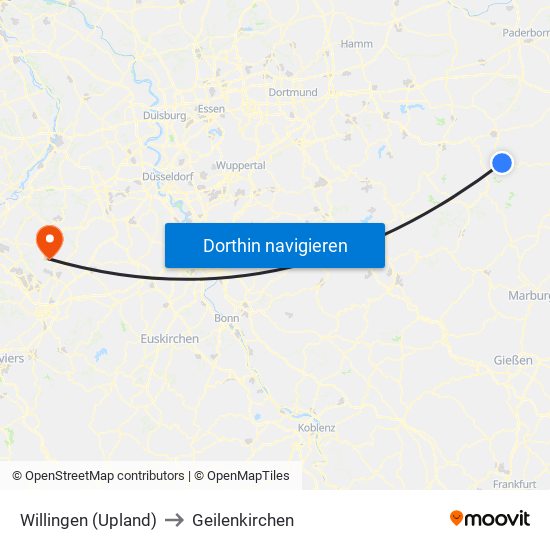 Willingen (Upland) to Geilenkirchen map