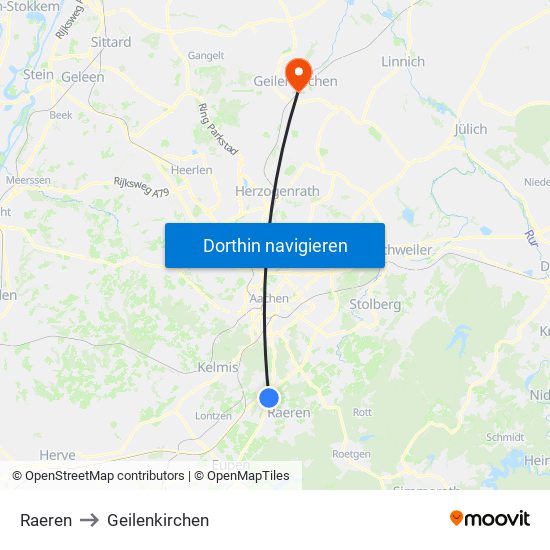 Raeren to Geilenkirchen map