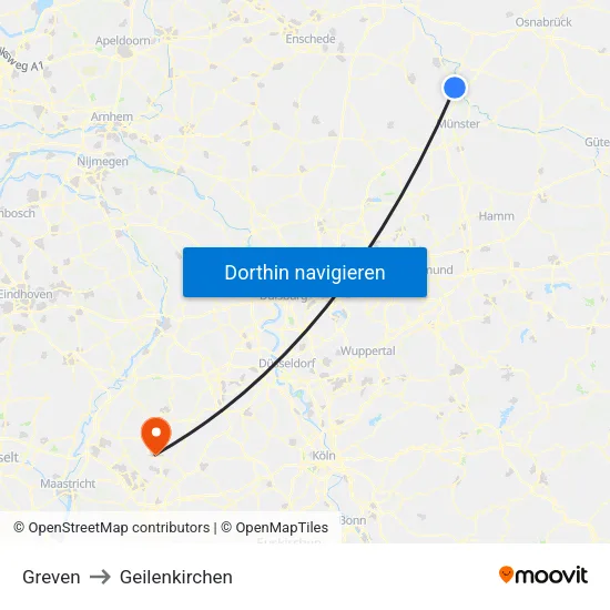 Greven to Geilenkirchen map
