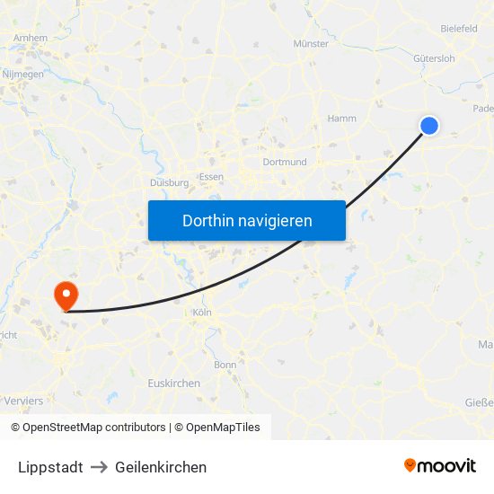 Lippstadt to Geilenkirchen map