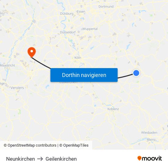 Neunkirchen to Geilenkirchen map