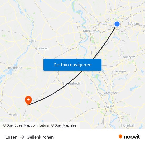 Essen to Geilenkirchen map