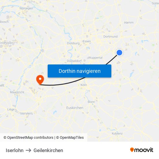 Iserlohn to Geilenkirchen map