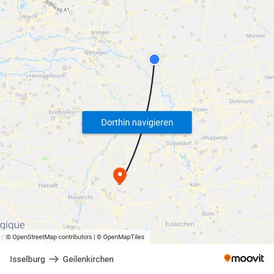 Isselburg to Geilenkirchen map