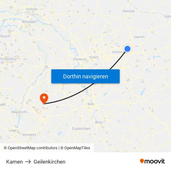 Kamen to Geilenkirchen map