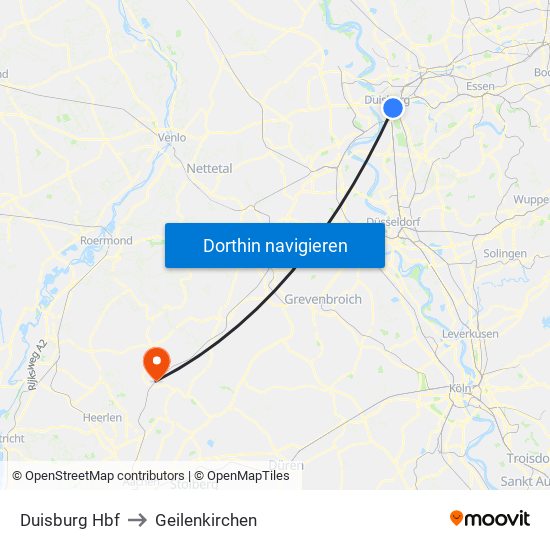 Duisburg Hbf to Geilenkirchen map