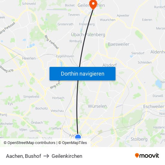 Aachen, Bushof to Geilenkirchen map