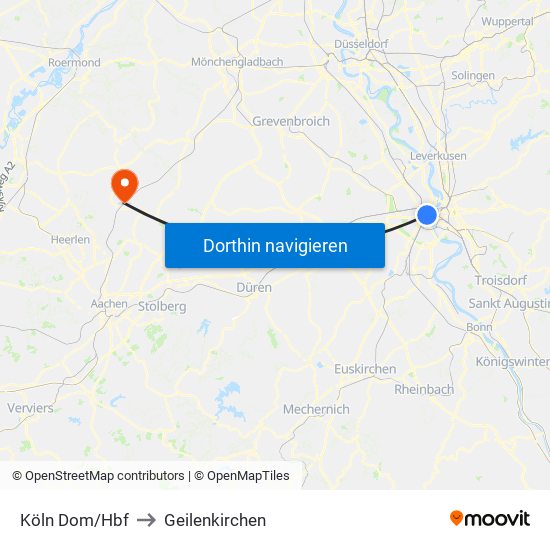 Köln Dom/Hbf to Geilenkirchen map