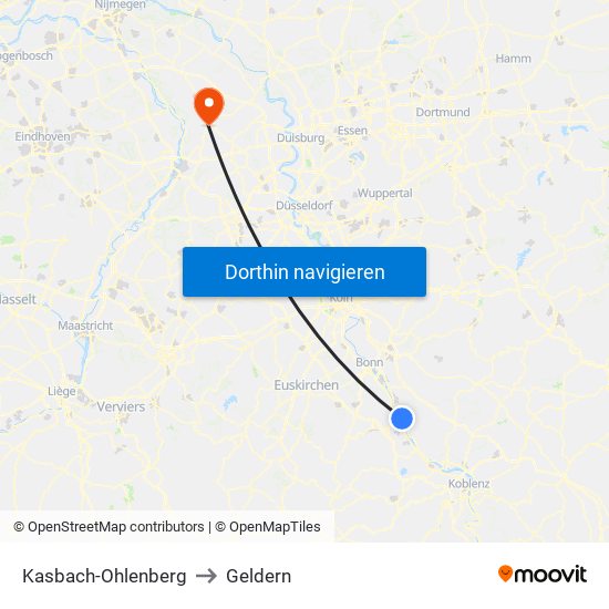 Kasbach-Ohlenberg to Geldern map