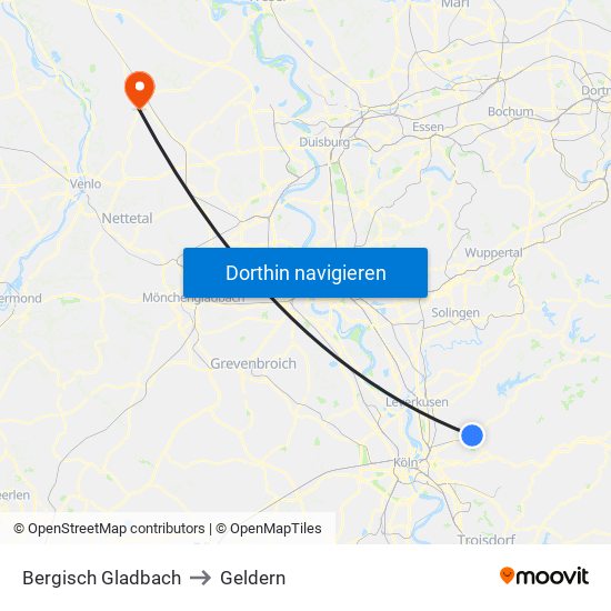 Bergisch Gladbach to Geldern map