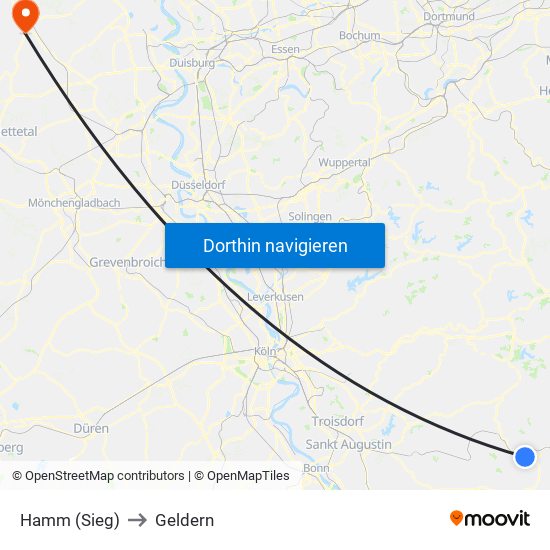 Hamm (Sieg) to Geldern map