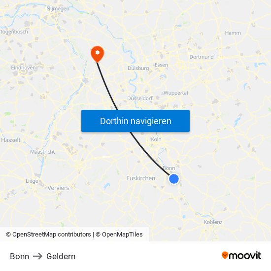 Bonn to Geldern map