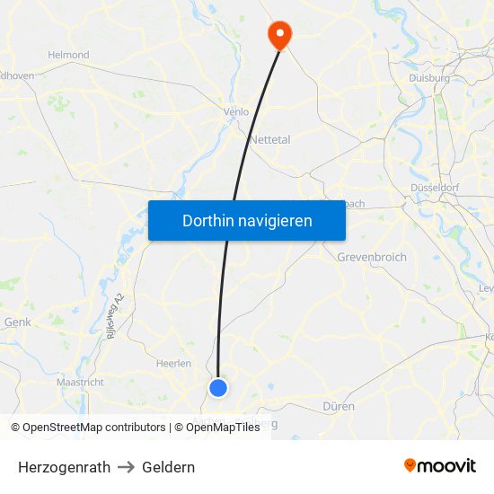 Herzogenrath to Geldern map