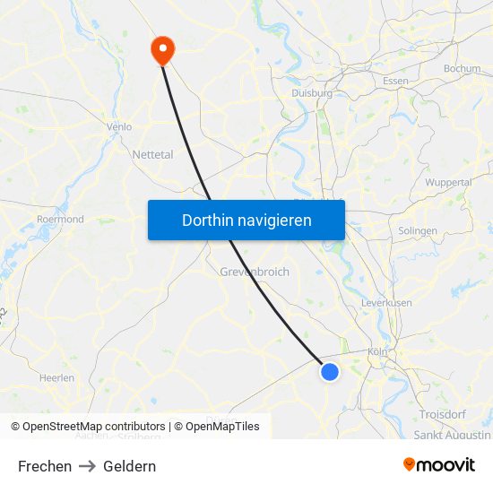 Frechen to Geldern map