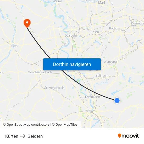 Kürten to Geldern map