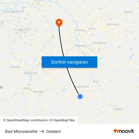 Bad Münstereifel to Geldern map