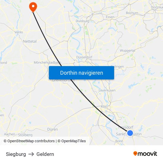 Siegburg to Geldern map