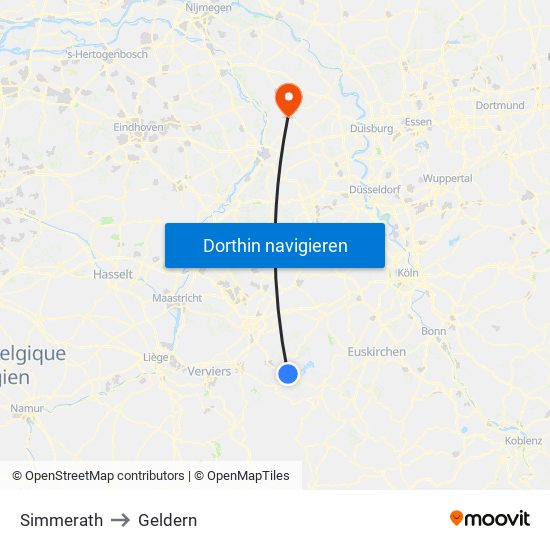 Simmerath to Geldern map