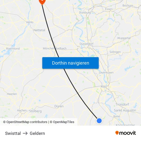 Swisttal to Geldern map