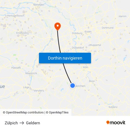 Zülpich to Geldern map