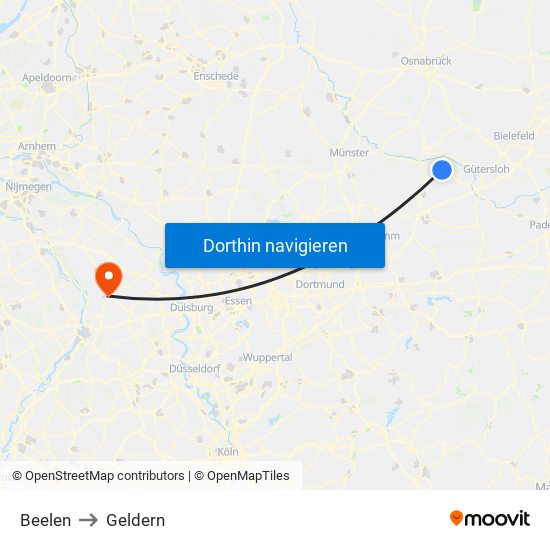 Beelen to Geldern map