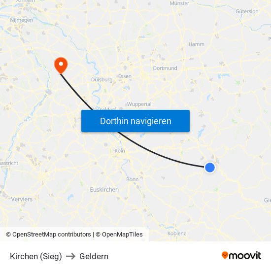 Kirchen (Sieg) to Geldern map