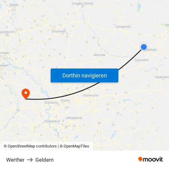 Werther to Geldern map