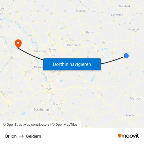Brilon to Geldern map