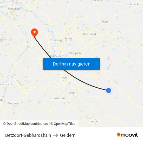 Betzdorf-Gebhardshain to Geldern map