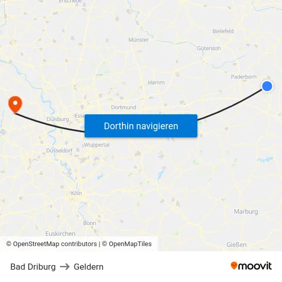 Bad Driburg to Geldern map