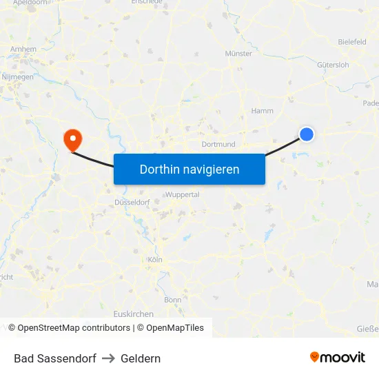 Bad Sassendorf to Geldern map