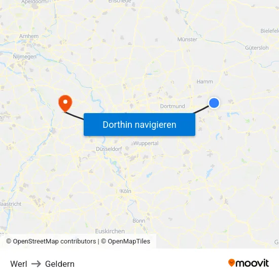 Werl to Geldern map