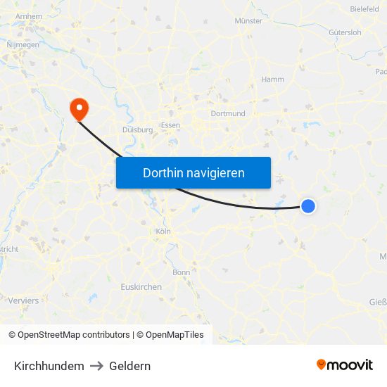 Kirchhundem to Geldern map