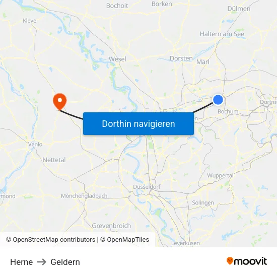 Herne to Geldern map