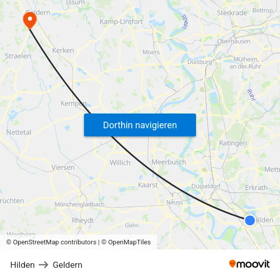 Hilden to Geldern map