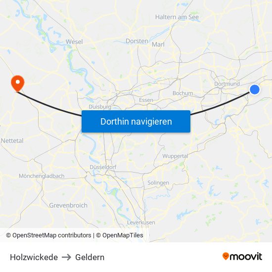 Holzwickede to Geldern map