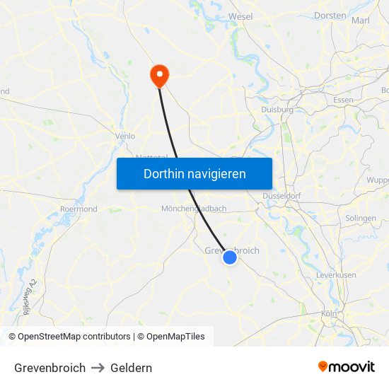 Grevenbroich to Geldern map