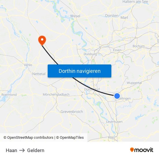 Haan to Geldern map