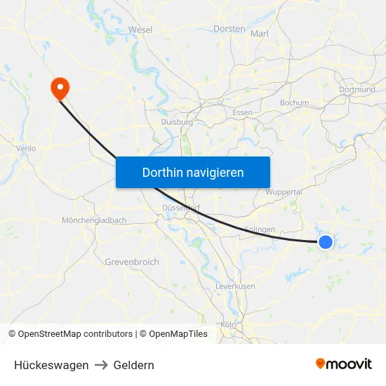 Hückeswagen to Geldern map